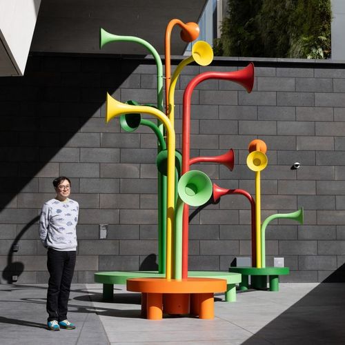 Yuri Suzuki combines sculpture and sound with "trumpet-like" San