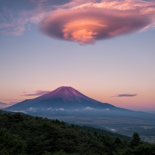 Red Fuji with Red Lenticular Clouds